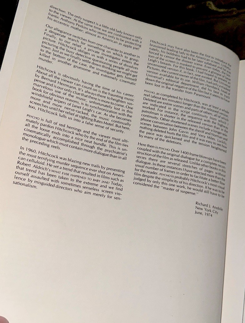 Alfred Hitchcock’s PSYCHO Shot by Shot Photo Book – Richard J. Anoble – 1974