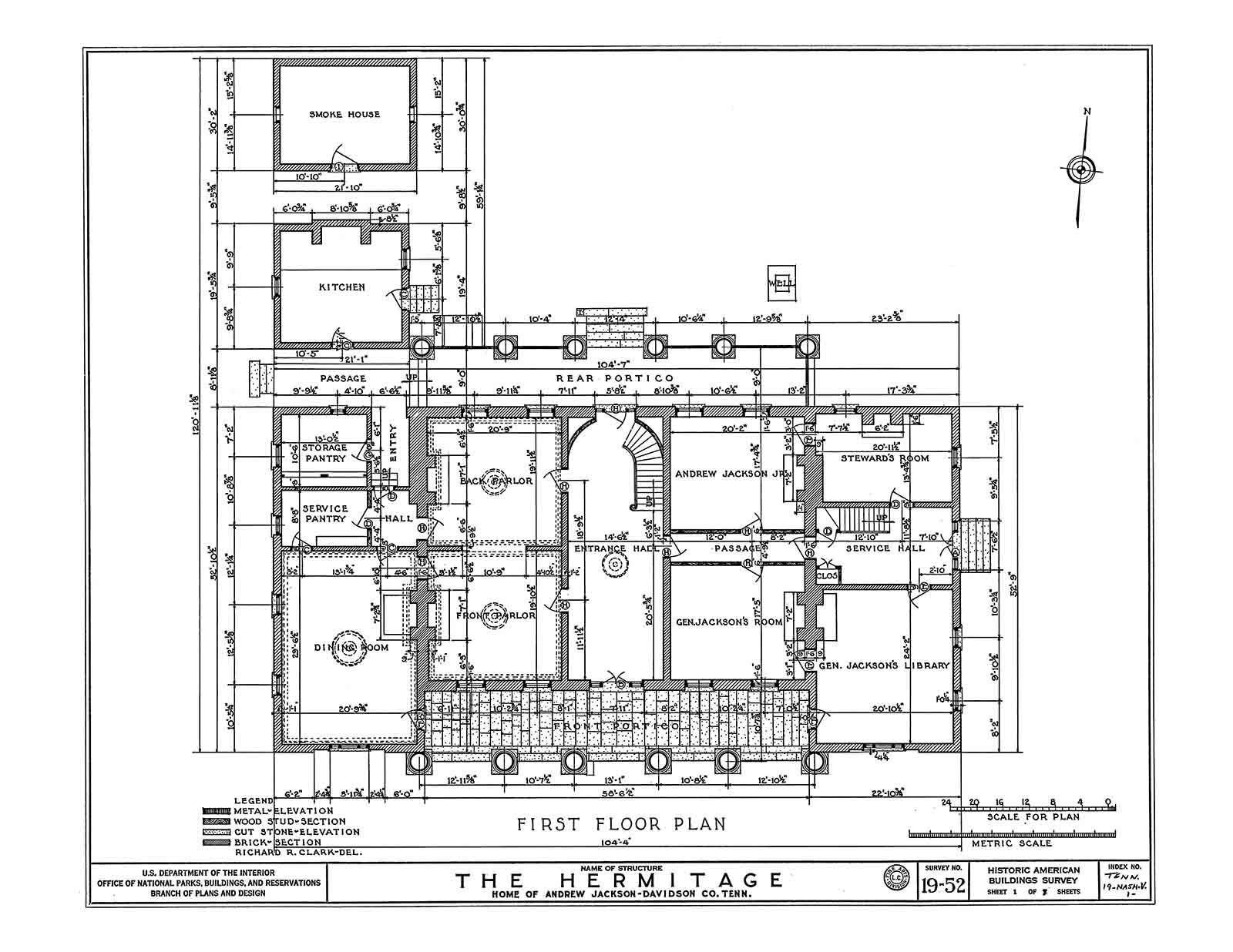 The Hermitage, Andrew Jackson House Drawings, Architectural Plan Drawings