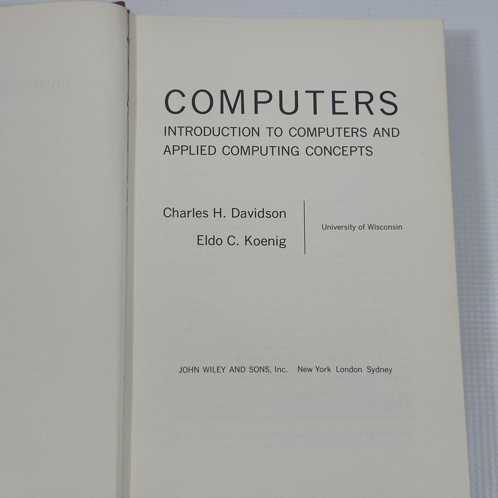 Vintage 1967 Computers Introduction to Computing Concepts HC Wiley Davidson