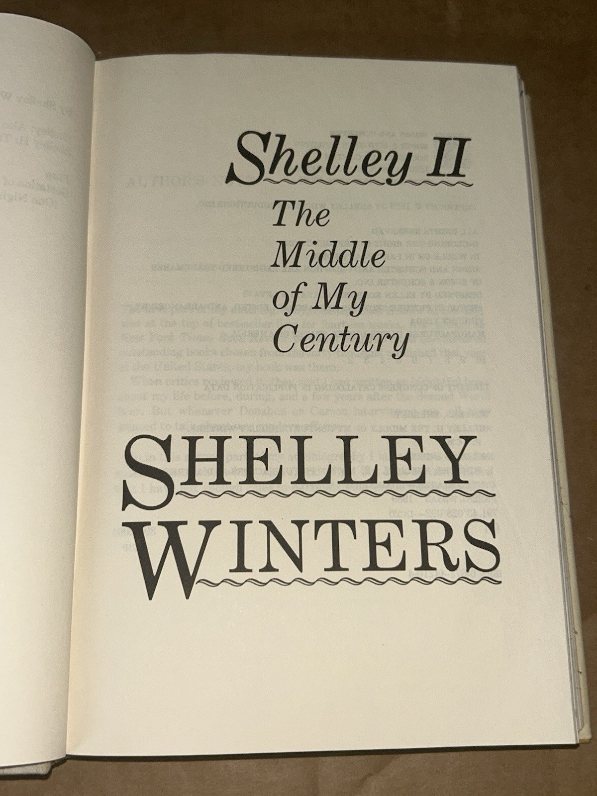 Shelley II: The Middle of My Century By Shelley Winters 1st Edition HC + DJ