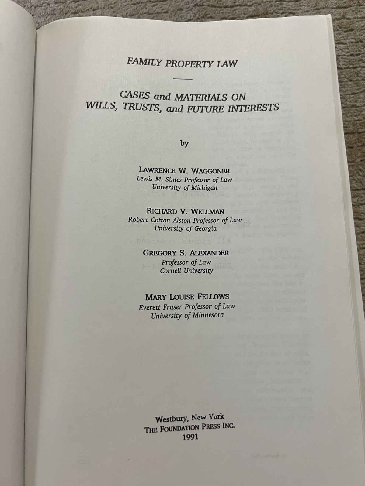 Family Property Law Cases & Materials On Wills Trusts & Future Interests 1992