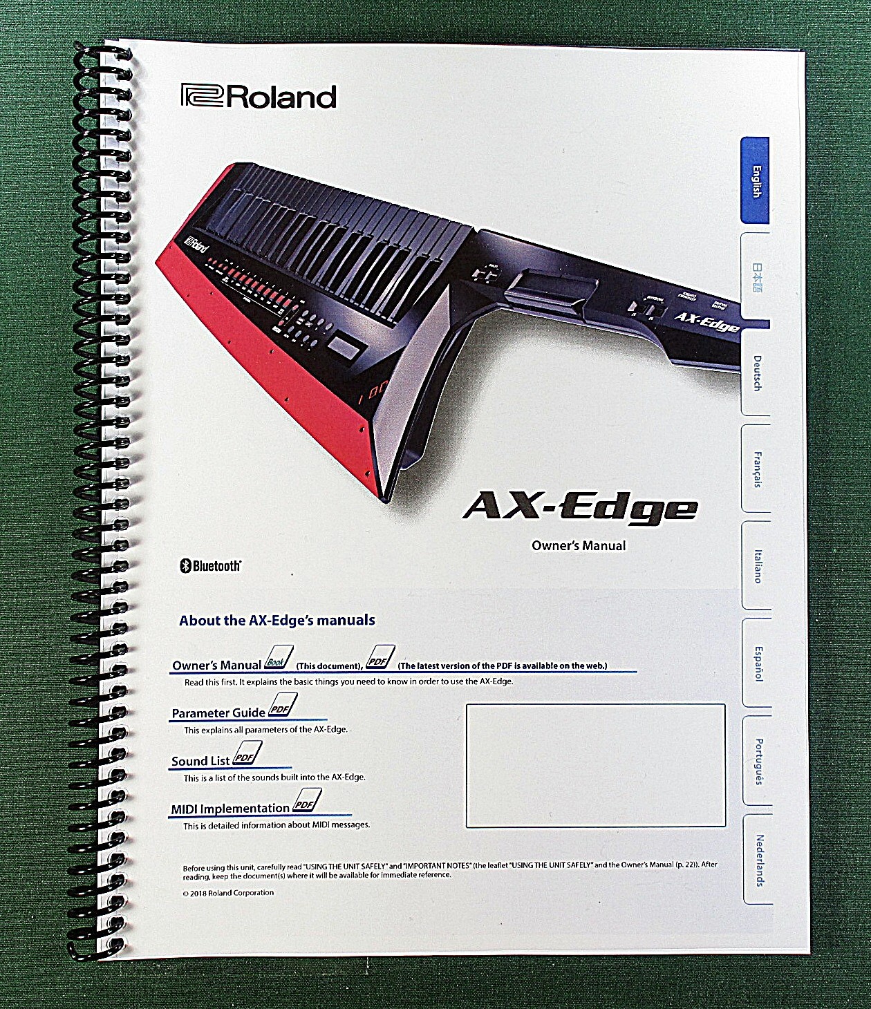 Roland AX-Edge Owner’s Instruction Manual: 22 Pages & Protective Covers!
