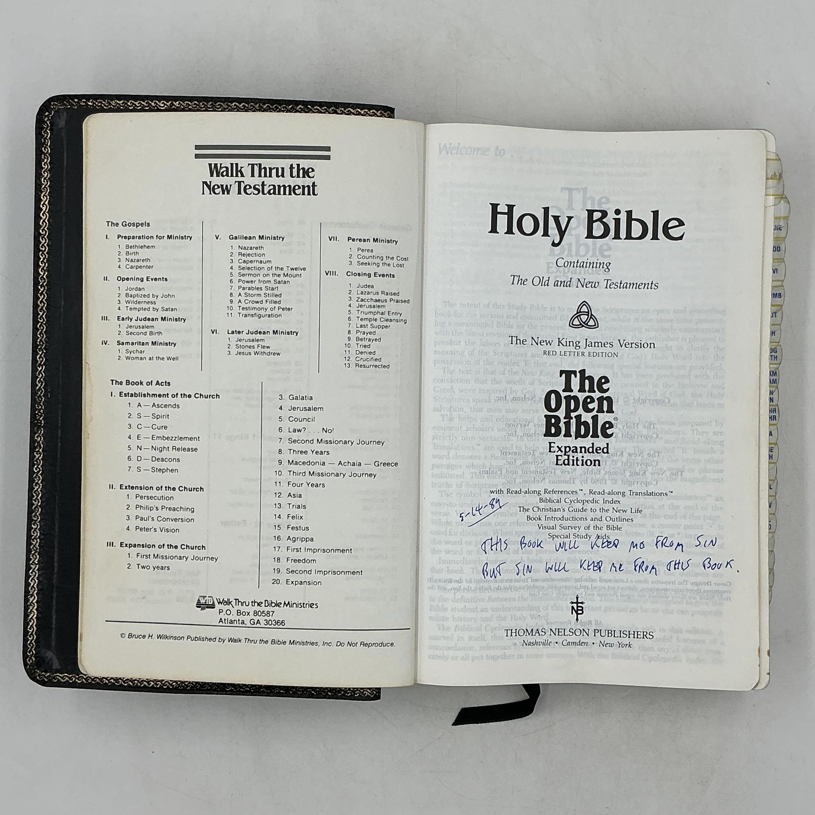 Vintage Holy Bible The Open Bible NKJV Expanded Edition Thomas Nelson Leather
