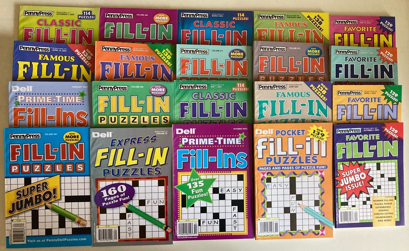 Lot of 10 Penny Press Fill-Ins Puzzle Books Famous Express Pocket Prime UNSORTED