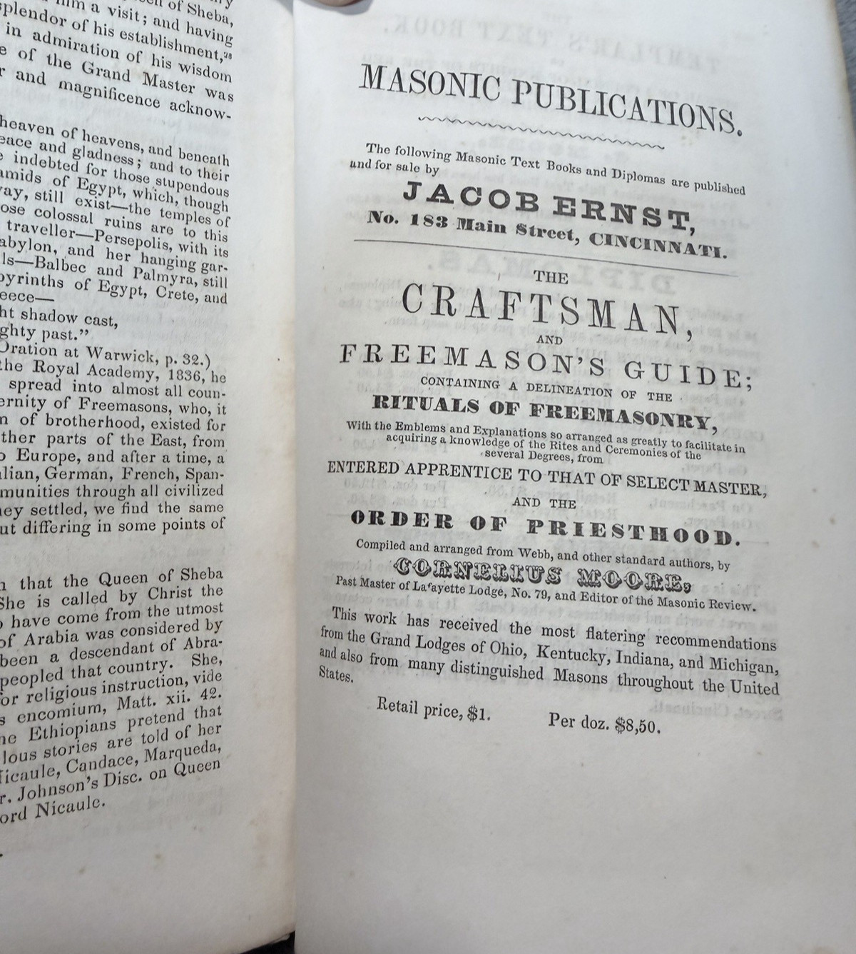 1849 Historical Landmarks of Freemasonry Rev G Oliver 1st American Ed HC Rare!!