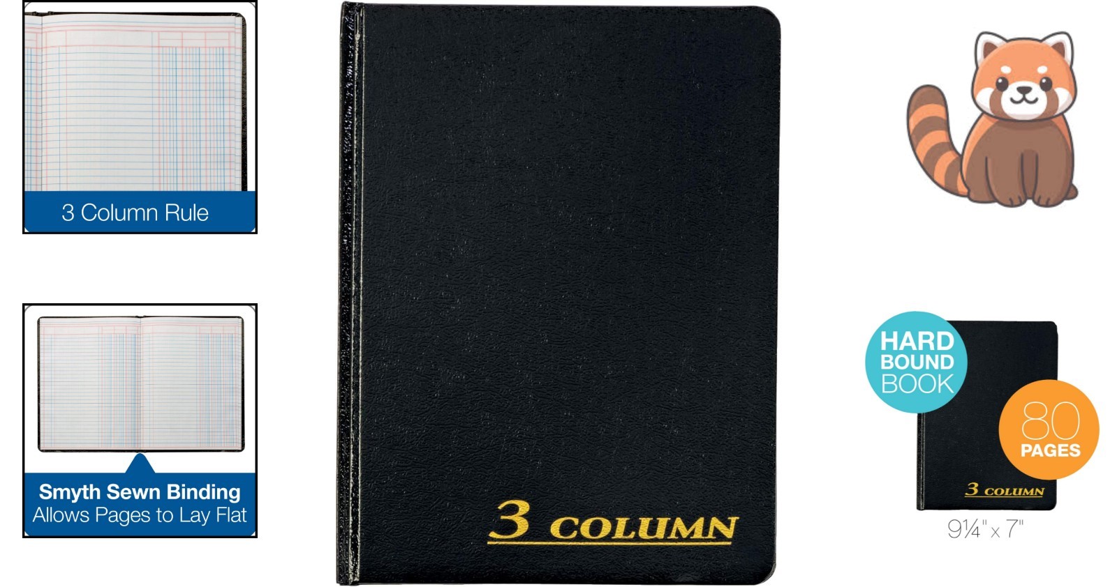 Durable 7 x 9.25 Inch Account Book – 80 Sequentially Numbered Pages, Black Cloth