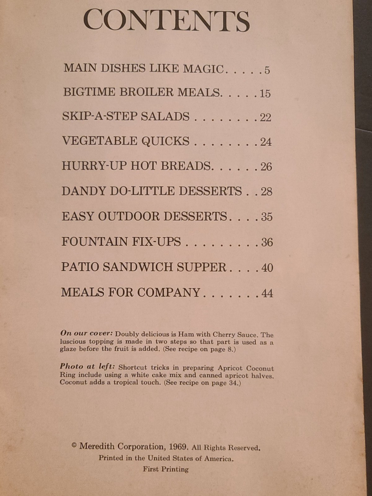 1969 “Shortcut Cooking” Recipe 47 Page Booklet By Meredith Corp.