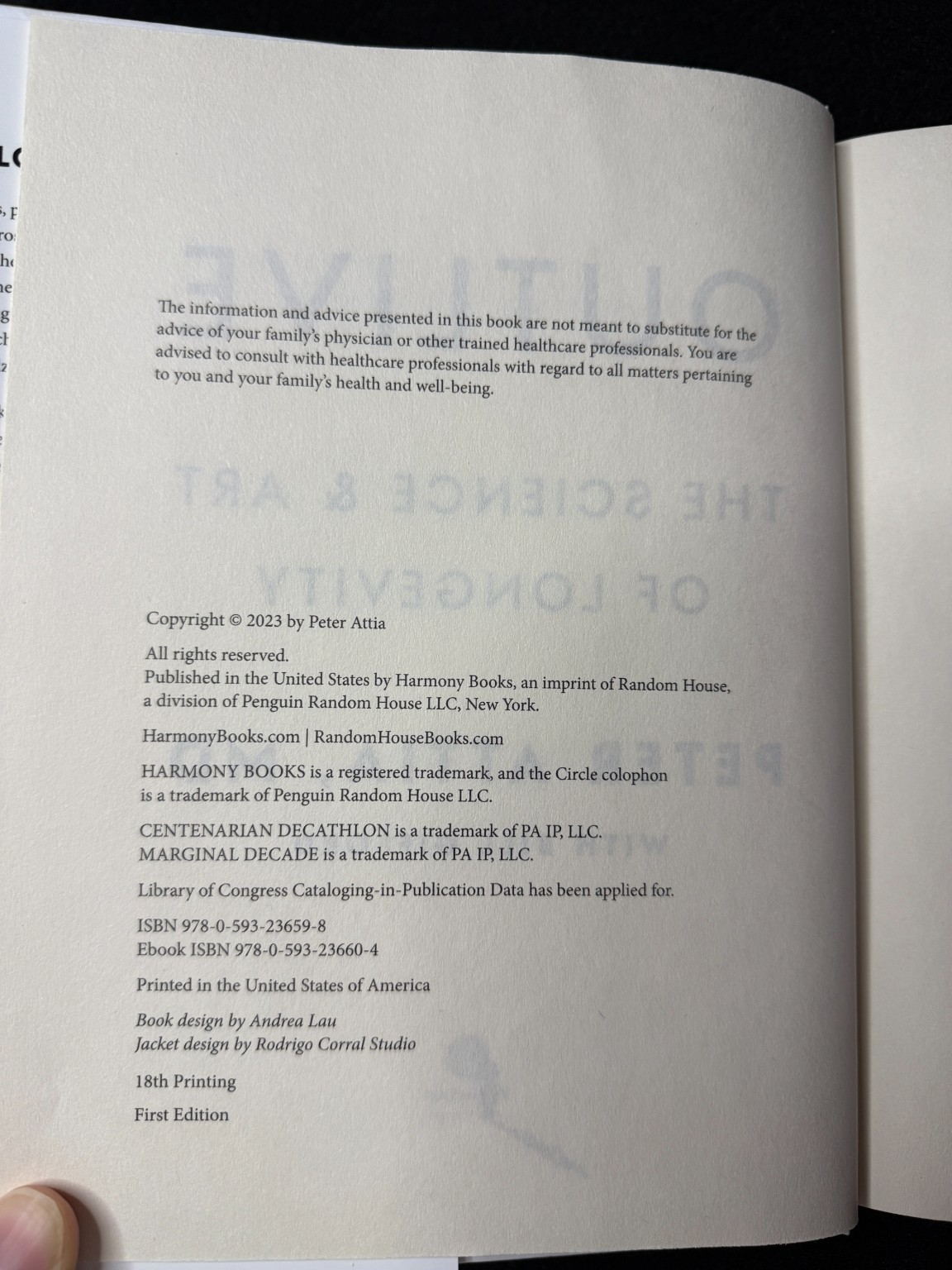 Outlive Science Art Longevity Peter Attia MD 2023 First Edition Hardcover Health