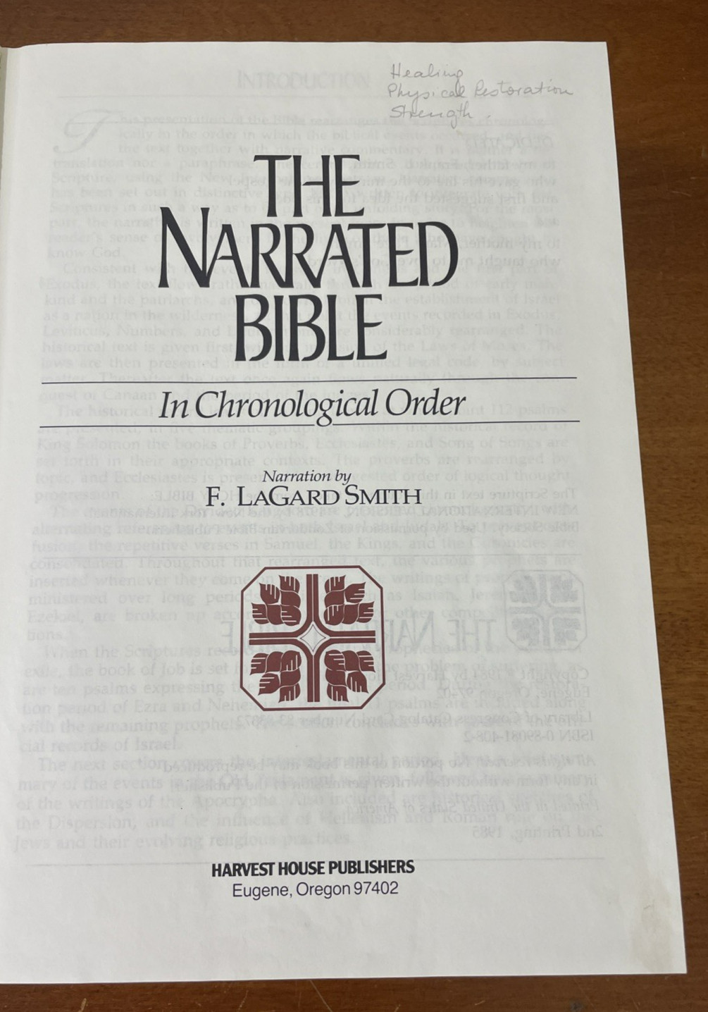 Narrated Bible in Chronological Order by F. LaGard Smith 1984, Hardcover- Good