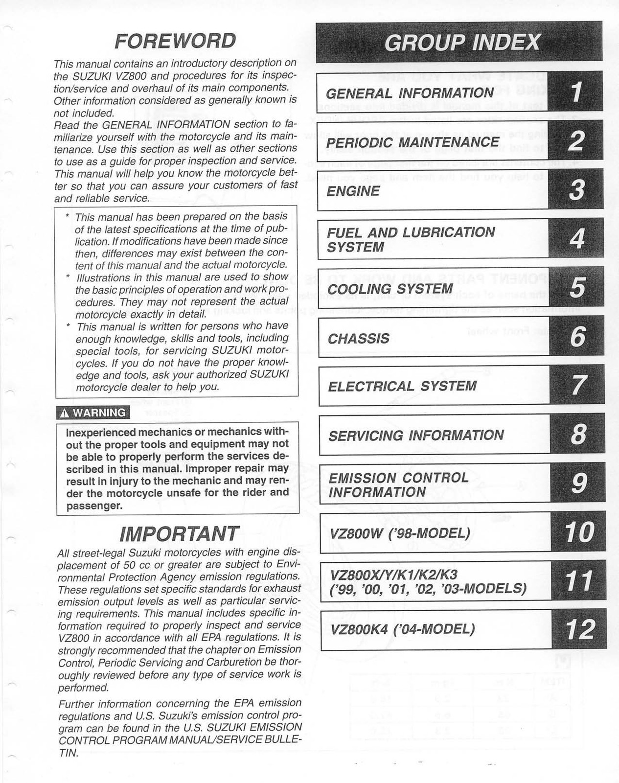 SUZUKI VZ800 Marauder Motorcycle Service Manual 1998-2004 – WIRE BOUND – COVERS
