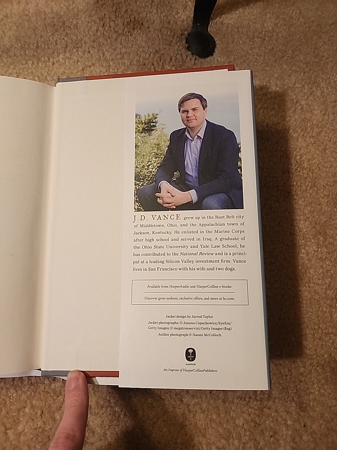 Hillbilly Elegy, J.D. Vance, True 1st Edition/1st Printing, 2016, HC/DJ, Rare