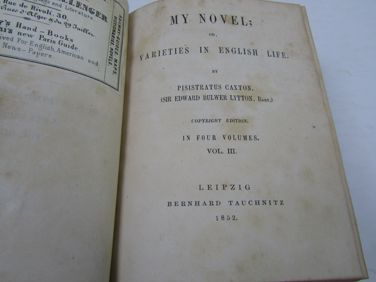 MY NOVEL or, Varieties In English Life : Edward Bulwer Lytton – 4 Vol in 2 Books