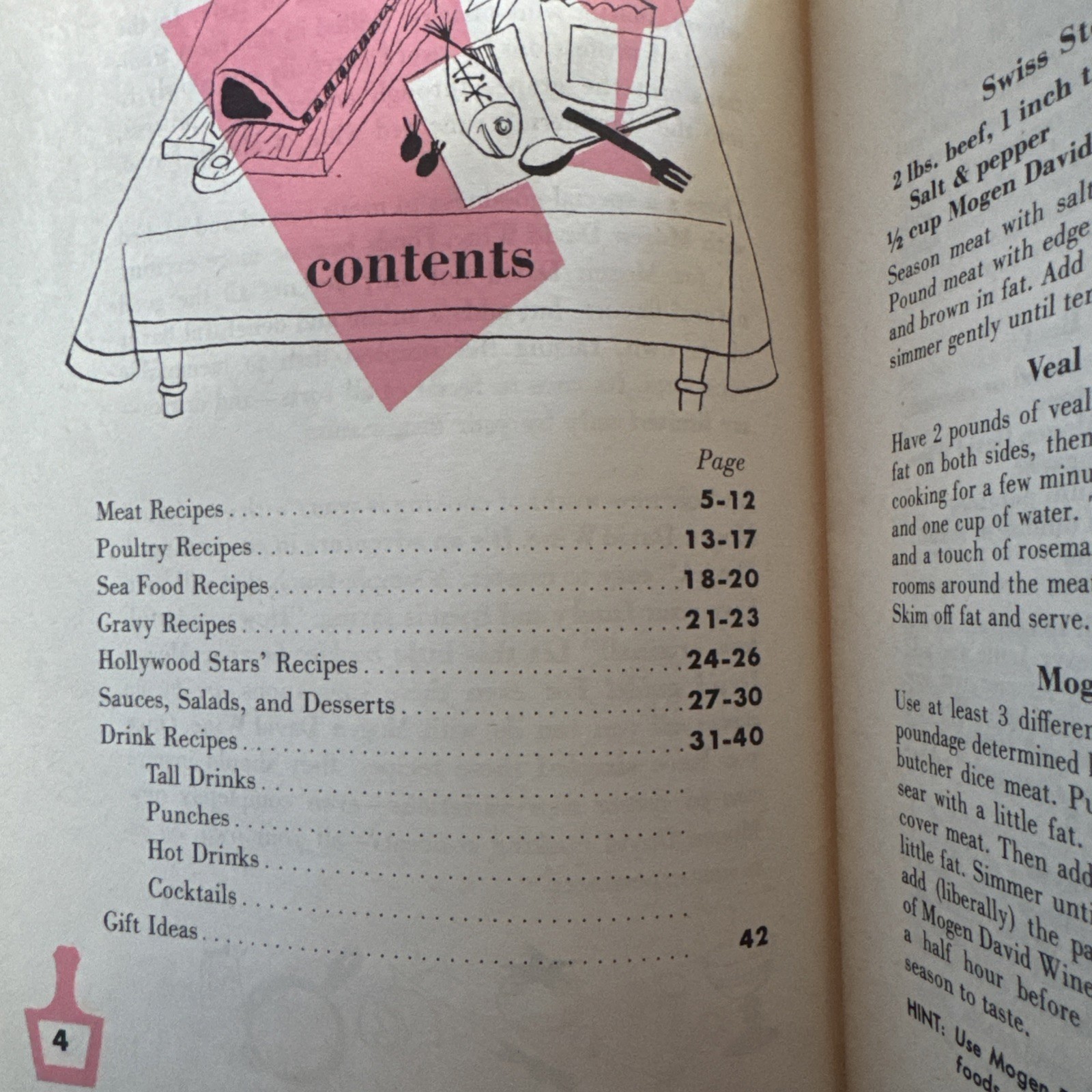 Vintage Mogen David Wine Booklet Promotional Recipes, Cookbook 42 Pages 5×7