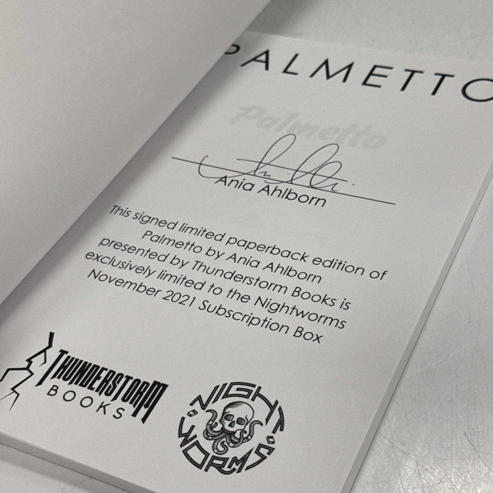 PALMETTO Ania Ahlborn Signed Limited Edition Thunderstorm Books 2021 horror