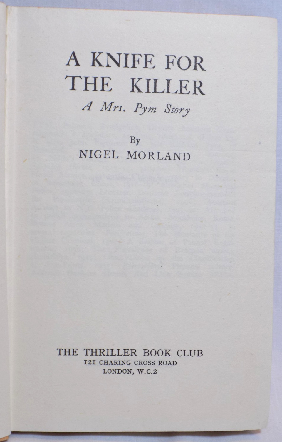 A Knife for the Killer by Nigel Morland, 1940 BC, HCDJ, Vintage Mrs. Pym Mystery