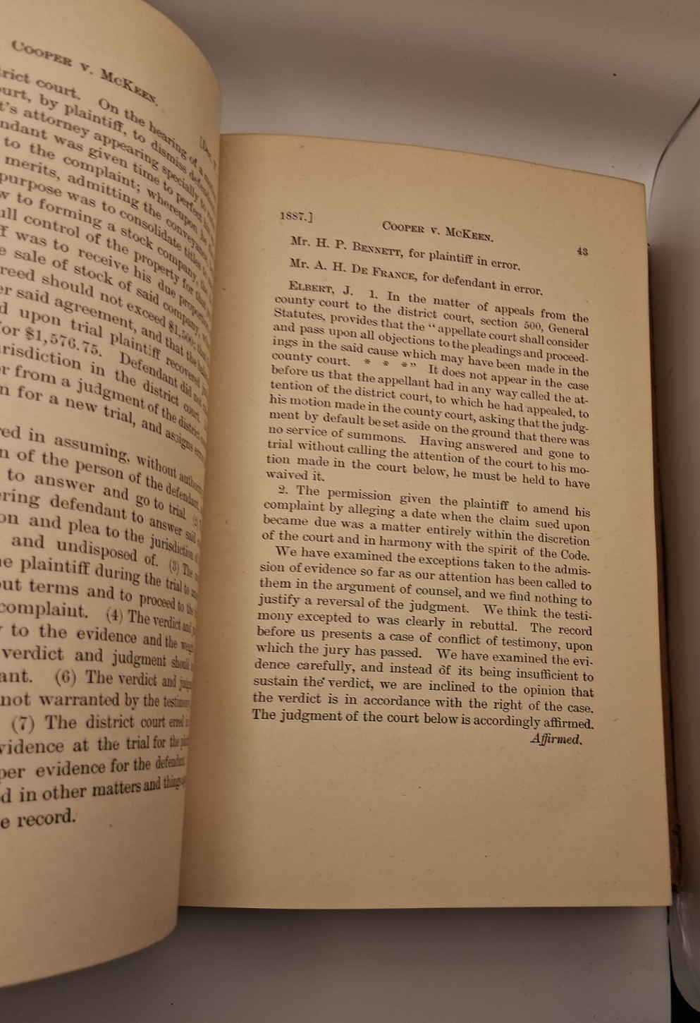 Colorado Reports: Cases Adjudged September 1889 Volume XI (11) Leather Law/Legal