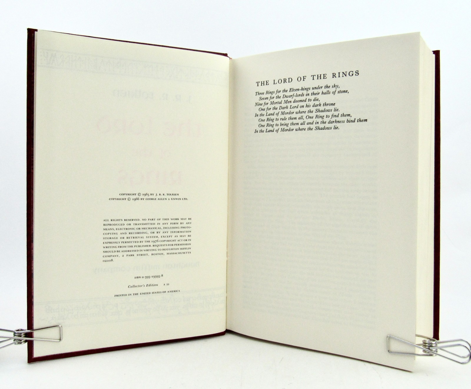 LORD OF THE RINGS Collector’s Edition J.R.R. Tolkien 10th Printing w/map HB EXC