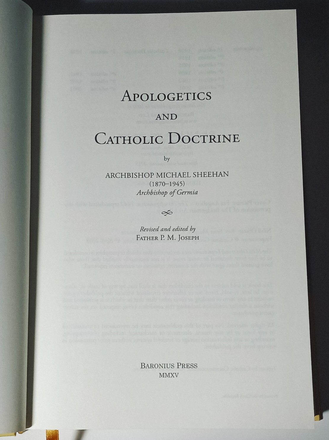 Apologetics and Catholic Doctrine by Archbishop Michael Sheehan (Hdbk, 2015)