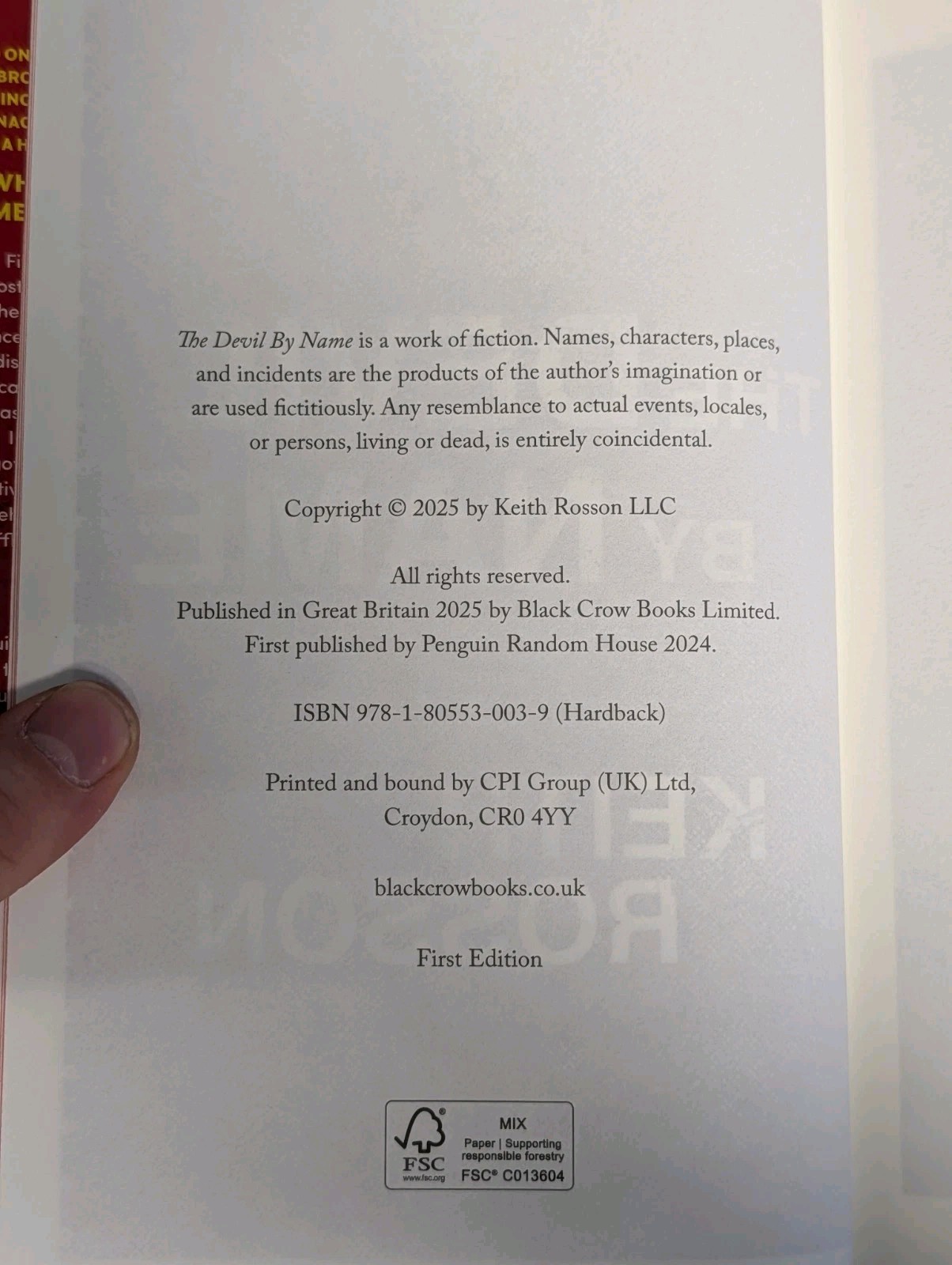🤘Keith Rosson THE DEVIL BY NAME Black Crow SIGNED Ltd Ed Hardcover Sprayed Edge