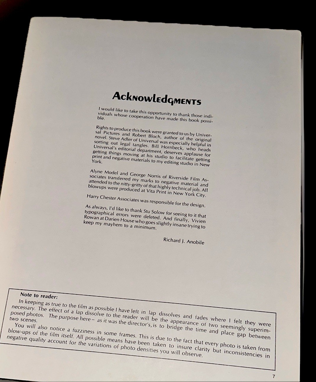 Alfred Hitchcock’s PSYCHO Shot by Shot Photo Book – Richard J. Anoble – 1974