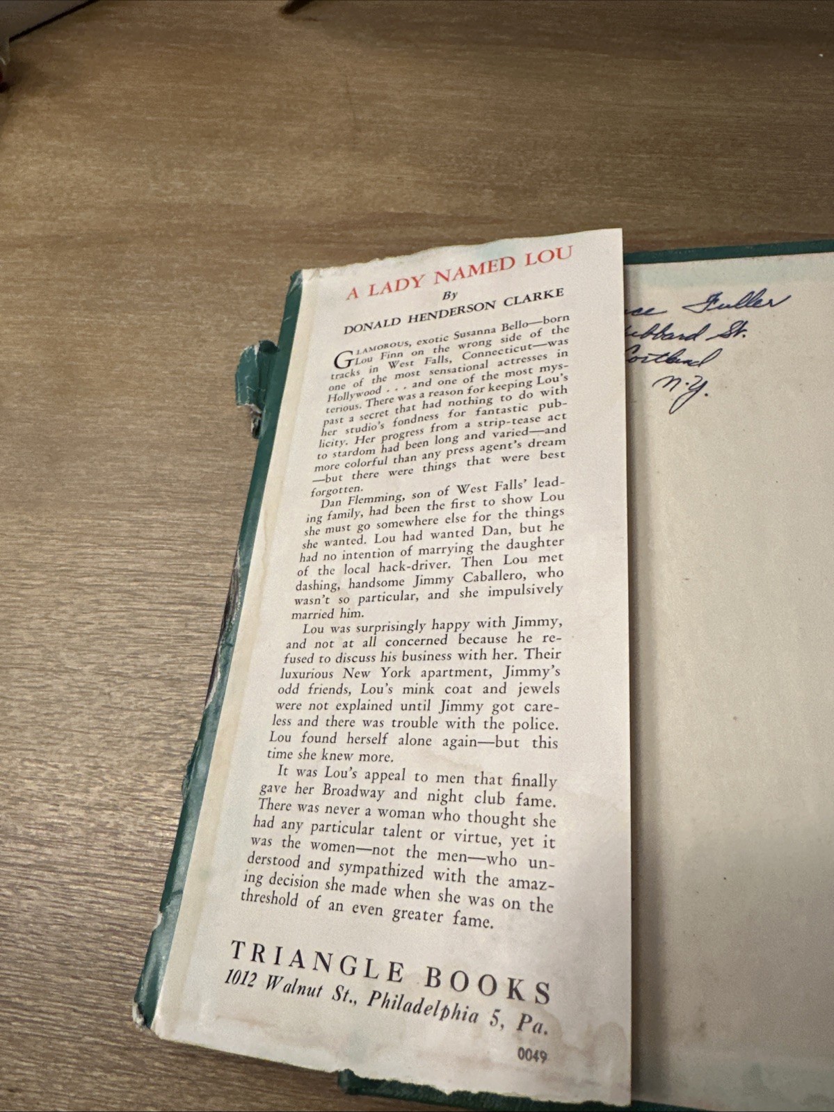 A Lady Named Lou, Donald Henderson Clarke 1946 Triangle Books With Dust Jacket