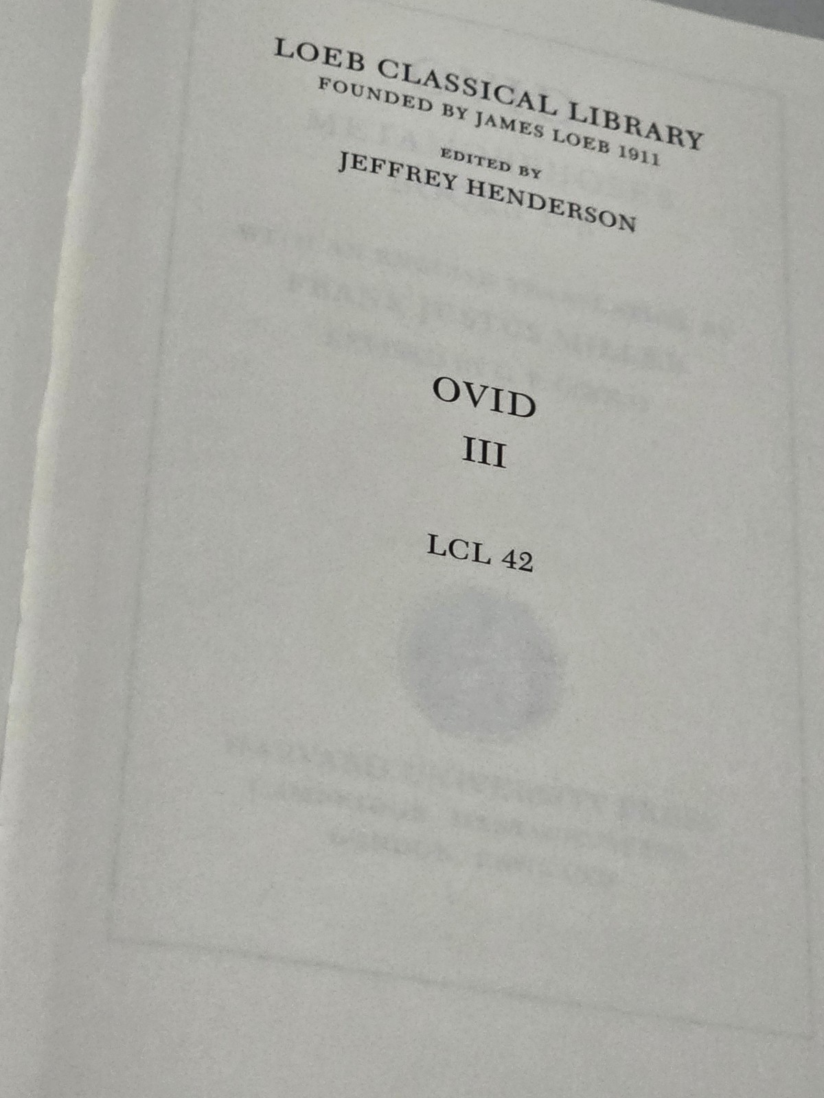 Ovid Metamorphoses Books 1-8 Loeb Classical Library HC DJ Frank Justus Miller