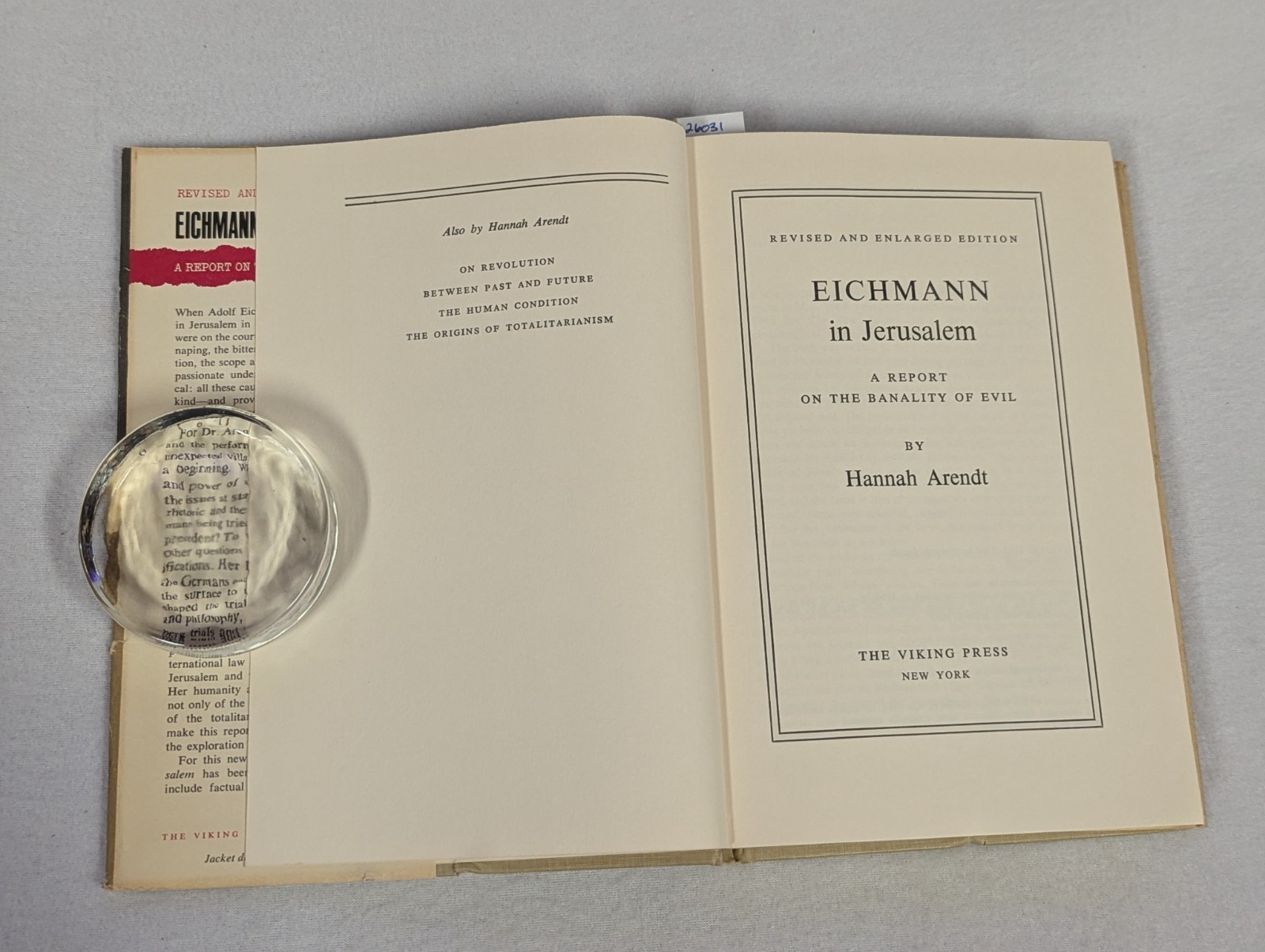 Hannah ARENDT ~ EICHMANN In JERUSALEM ~ Vtg 1964 HCDJ ~ Revised Enlarged Edition