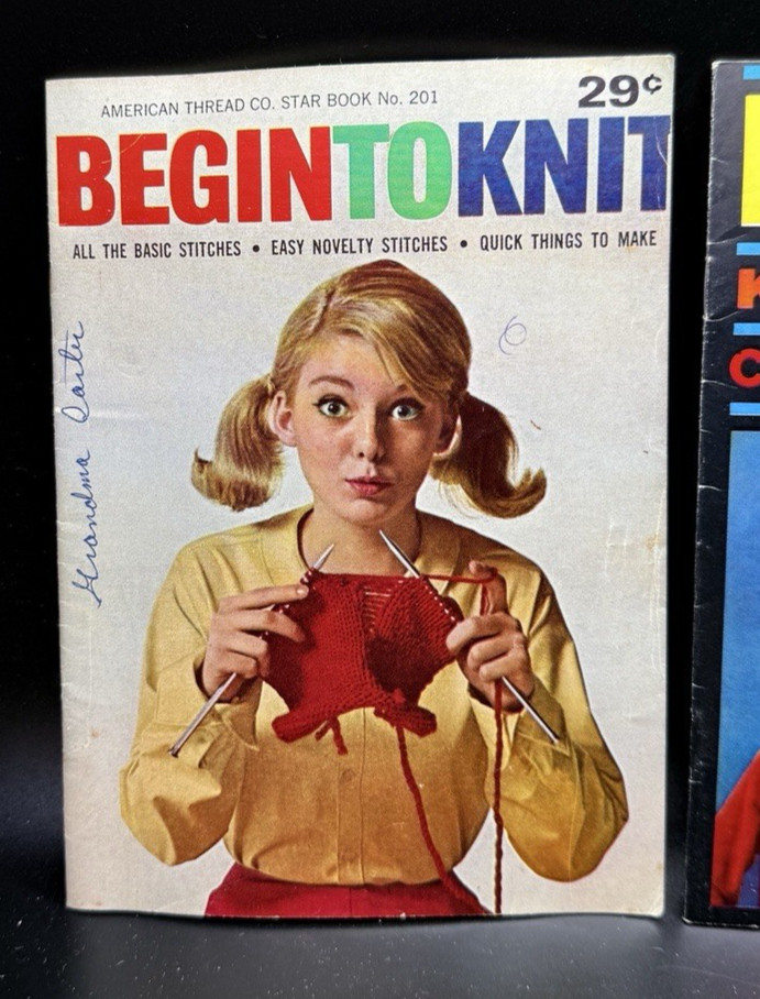 Vintage Begin to Knit & Hats Knitted Crocheted Booklet American Thread Co