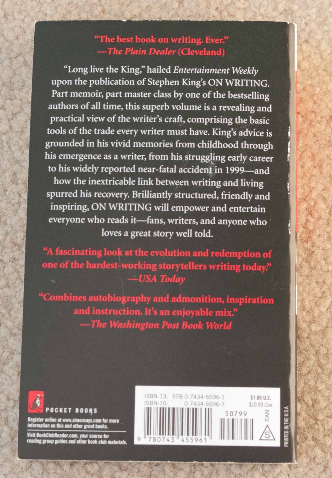 On Writing: A Memoir of the Craft by Stephen King – Paperback, 297 pages