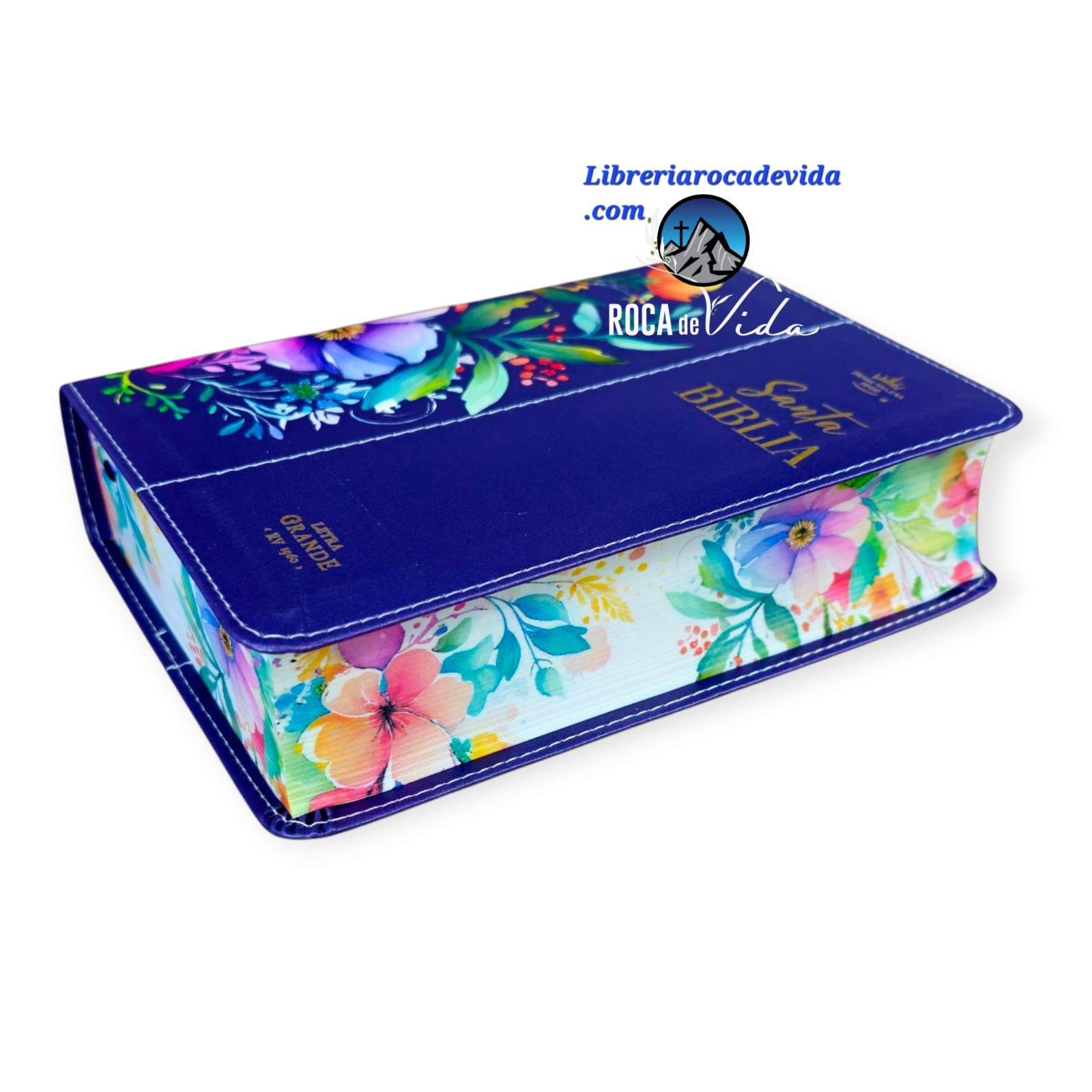 Biblia Portátil Letra Grande 12 puntos RV1960, imit piel Lila Canto flores