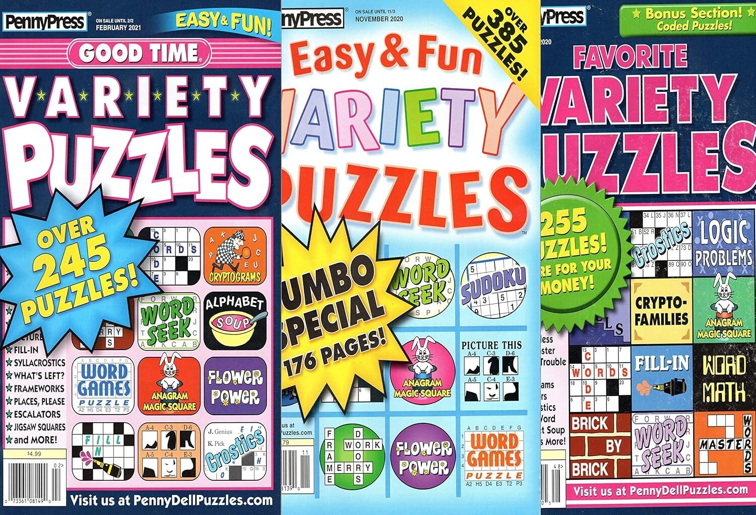 NEW Lot of 3 Penny Press Variety Puzzles Favorites Puzzle Magazine Books