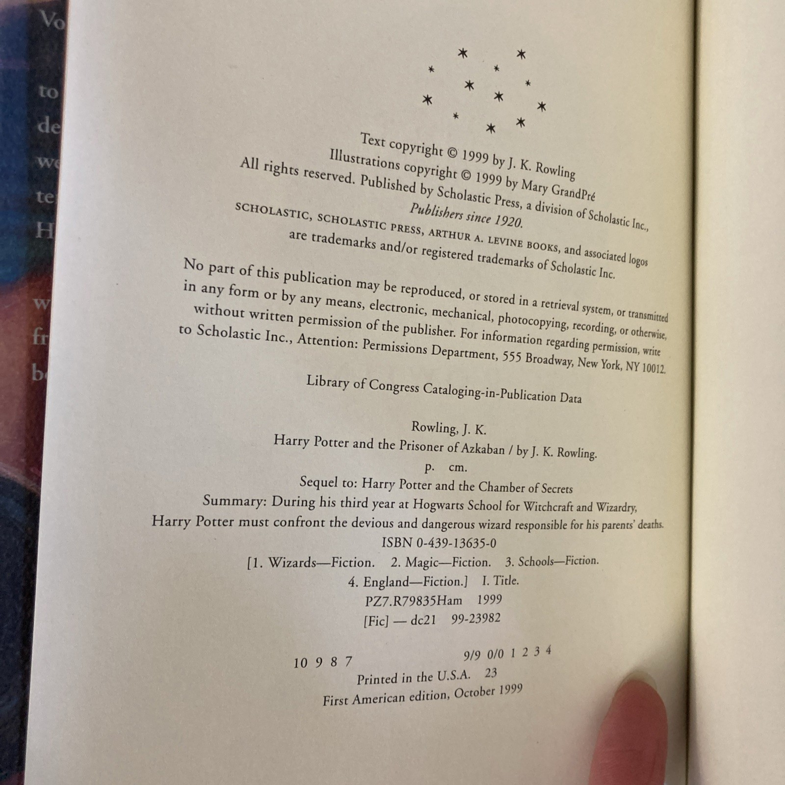 Harry Potter and the Prisoner of Azkaban -J.K. Rowling-1st Am. Edition-Misprint