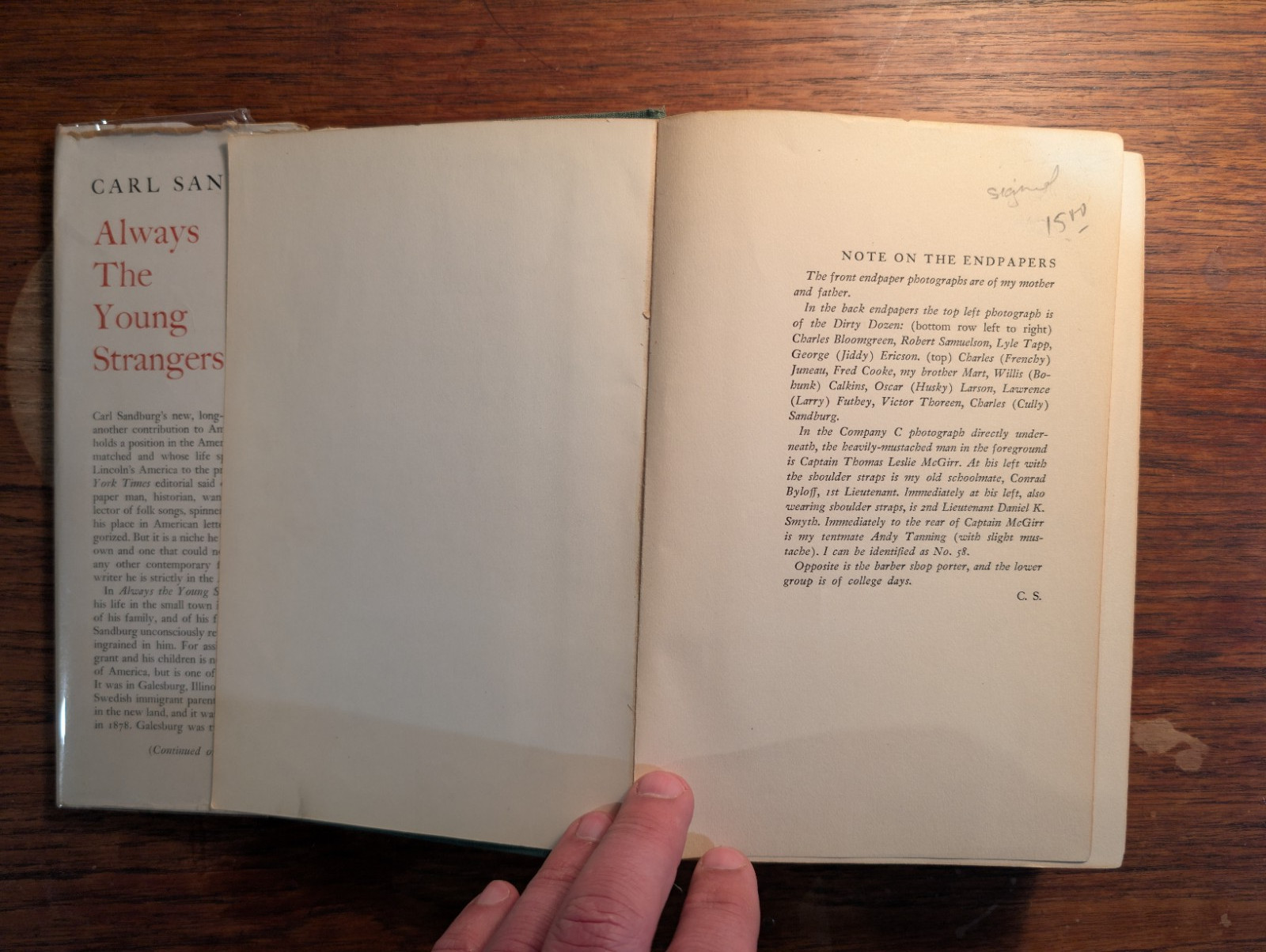 Always the Young Strangers Carl Sandburg 1953 HC/DJ Harcourt Brace SIGNED