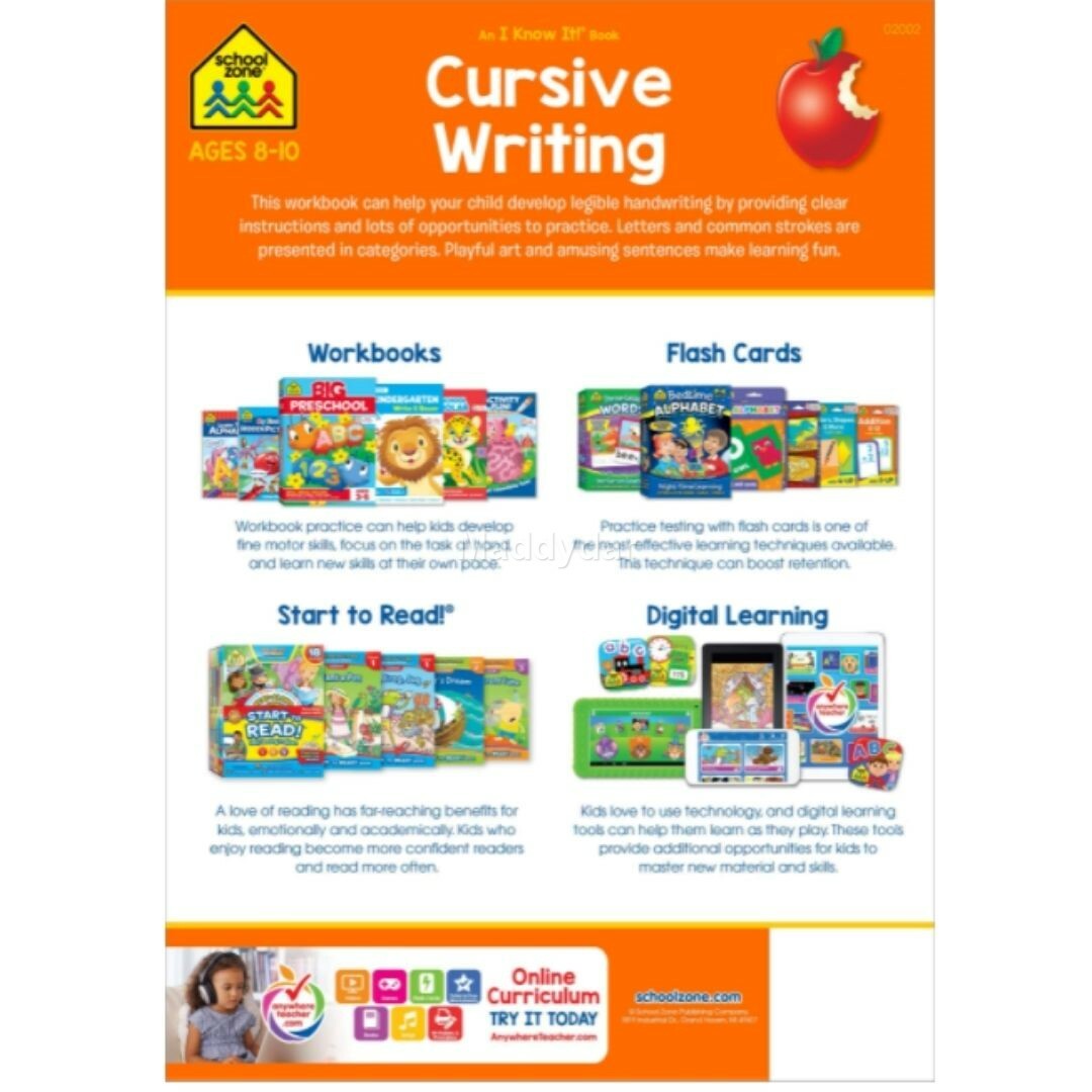 Cursive Alphabet Letters Writing Workbook Handwriting Worksheets Grades 3-4