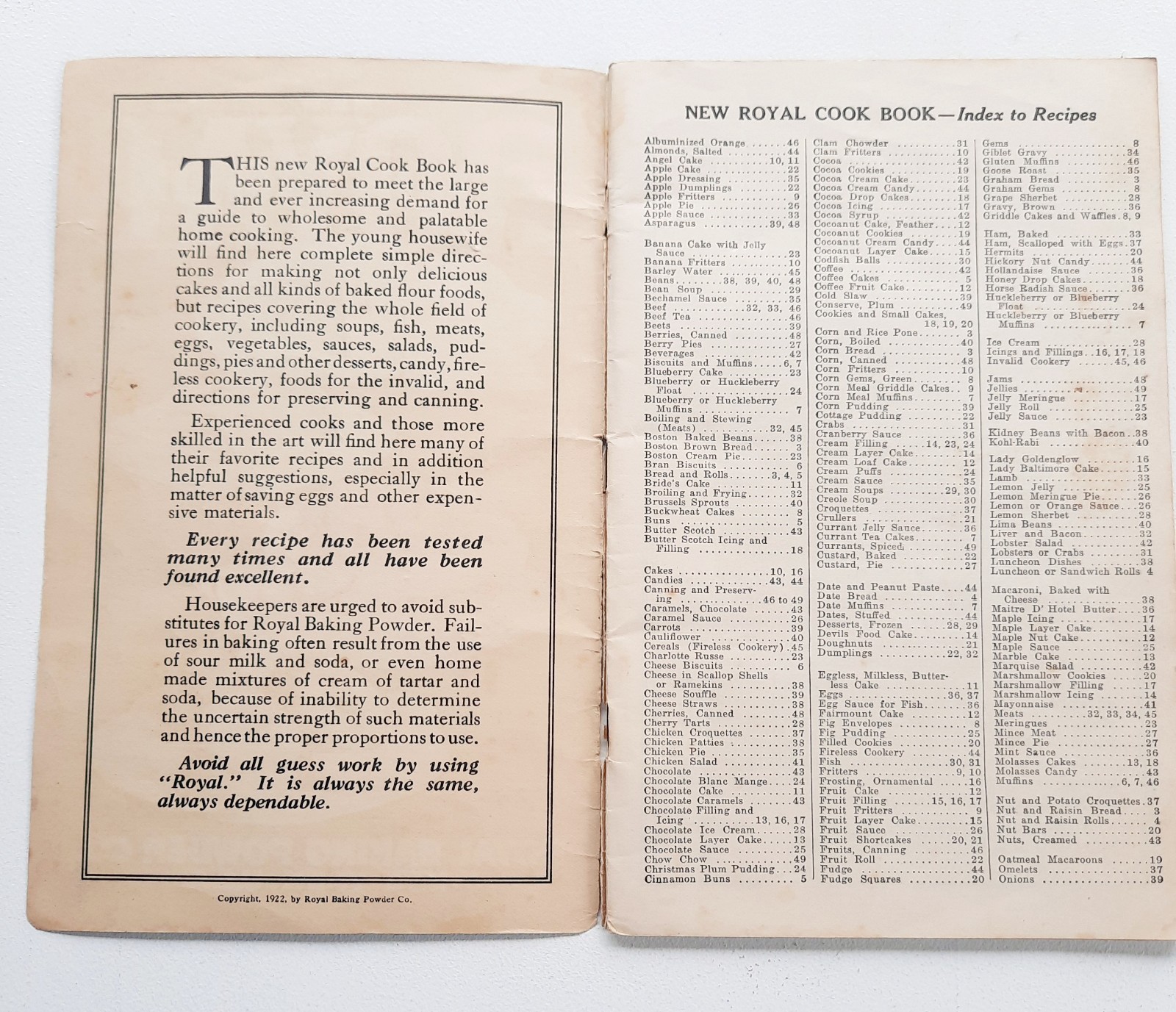 ROYAL COOK BOOK Vintage 1922 – ROYAL BAKING POWDER Co New York Recipe Booklet