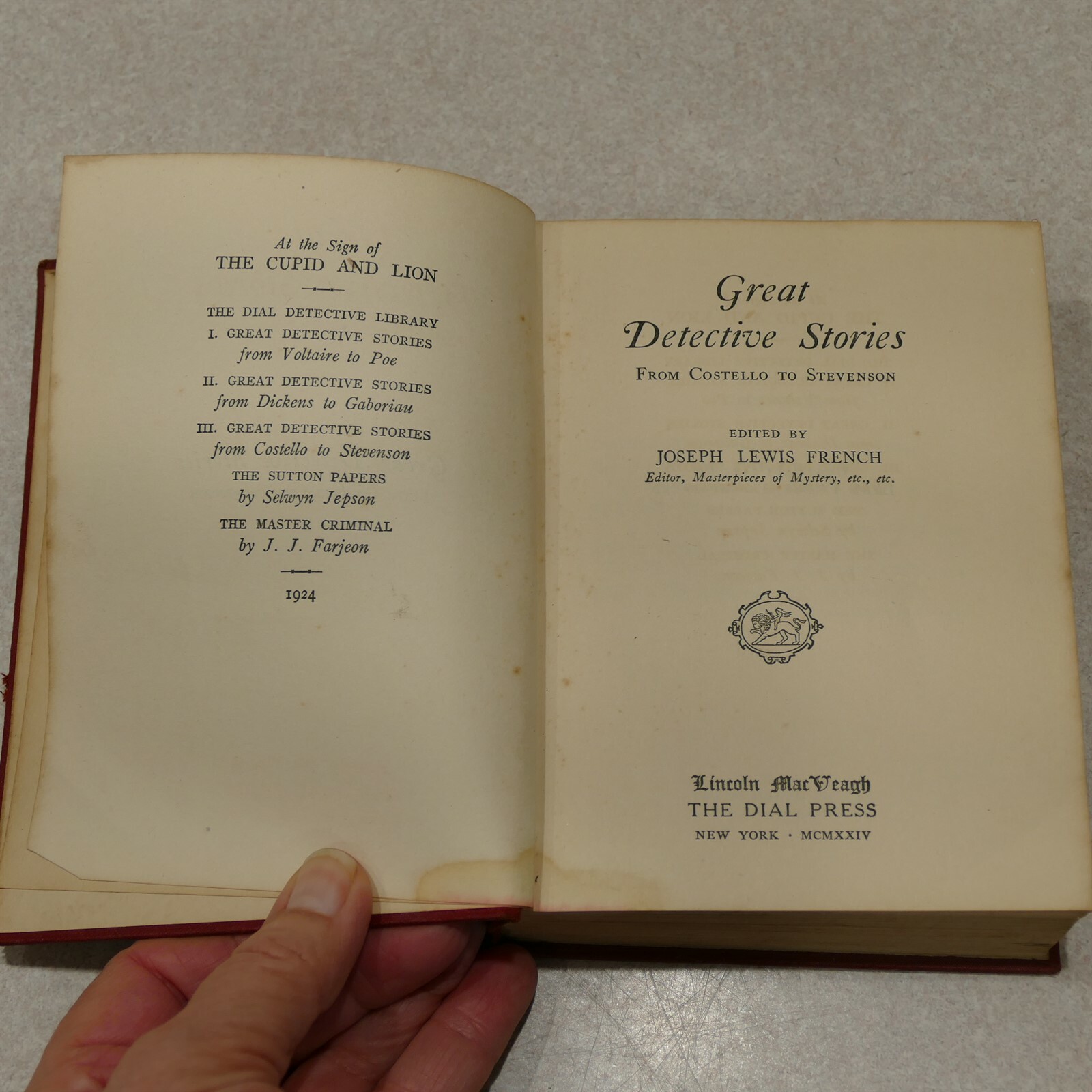 1924 Great Detective Lincoln MacVeagh The Dial Press ~ Costello To Stevenson