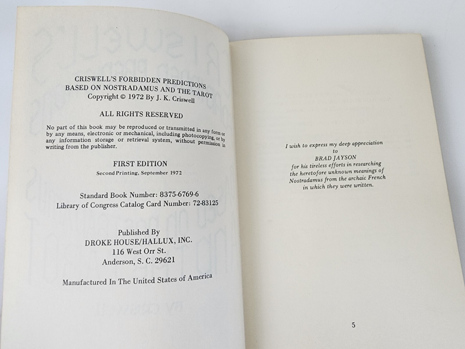 Criswell’s Forbidden Predictions Based on Nostradamus and the Tarot Vtg 1st Ed !