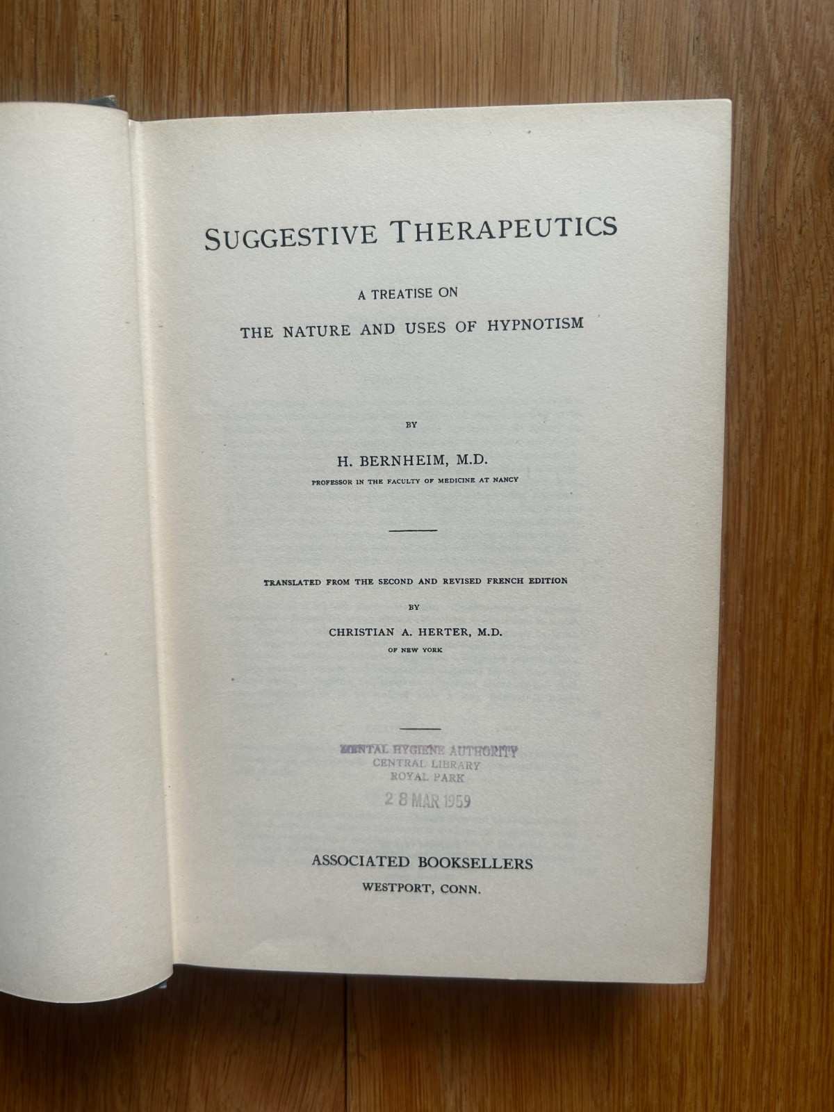 Suggestive Therapeutics the Nature and Uses of Hypnotism by H. Bernheim 1957 HB