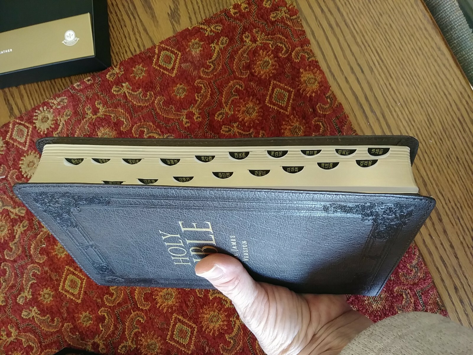 KJV Genuine Buffalo Hide Bible Thinline Thumb Indexed ~ Brown Leather new in box