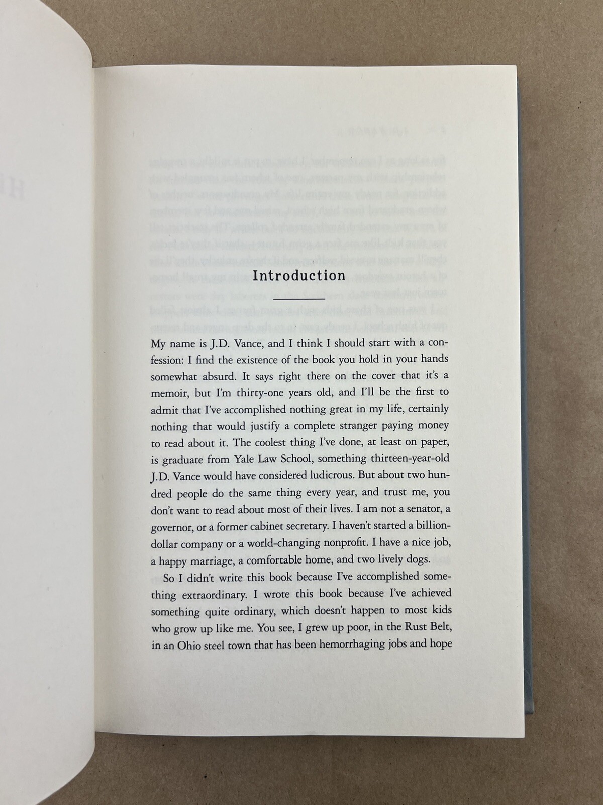 Hillbilly Elegy; J. D. Vance, Harper, 2016, First Edition, Early Printing, HC/DJ
