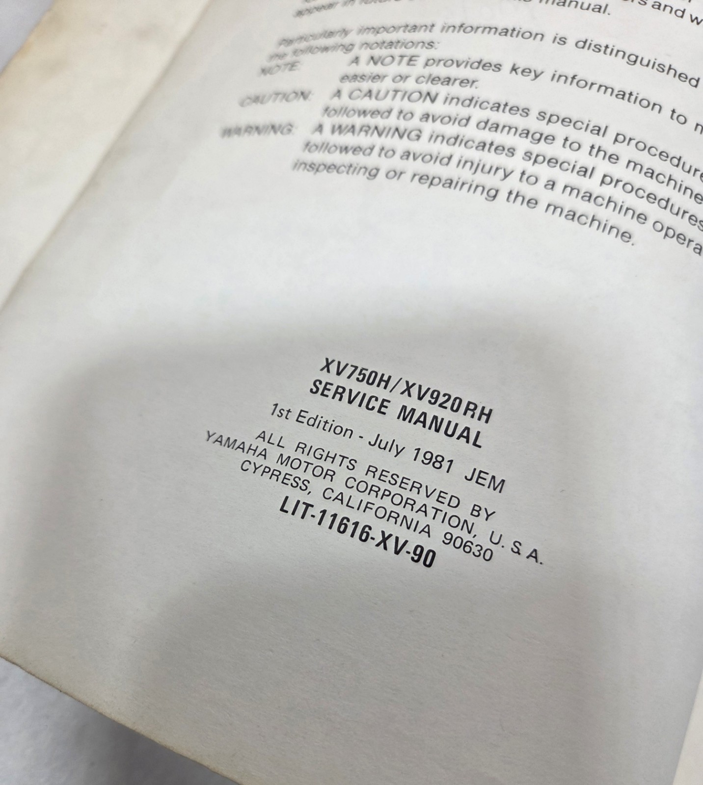 Genuine Yamaha XV750 H, XV920 RH Service Manual Shop Repair Book OEM XV 750 920