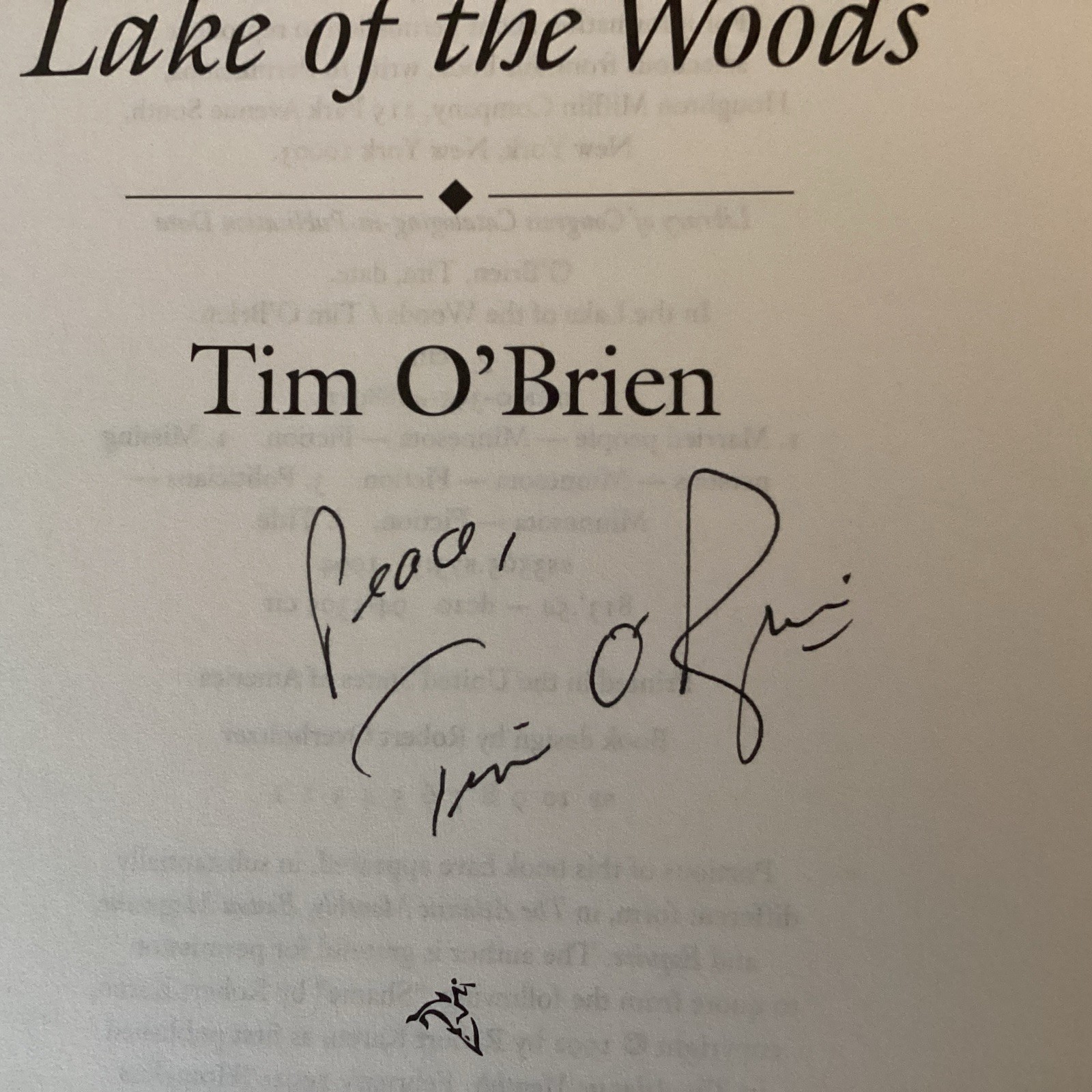In the Lake of the Woods by Tim O’Brien – SIGNED!! (1994, Hardcover) 1st Edition
