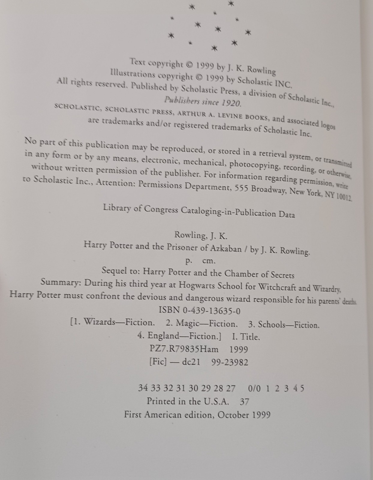 Harry Potter and the Prisoner of Azkaban, J. K. Rowling, 1999, HC, First Edition