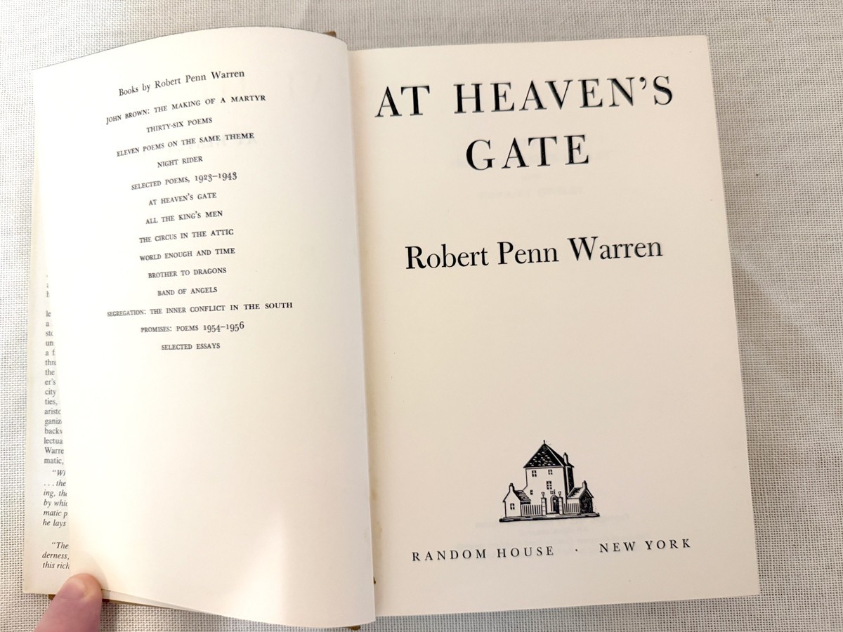 Vintage At Heaven’s Gate Robert Penn Warren 1959 Random House Reissue Hardcover