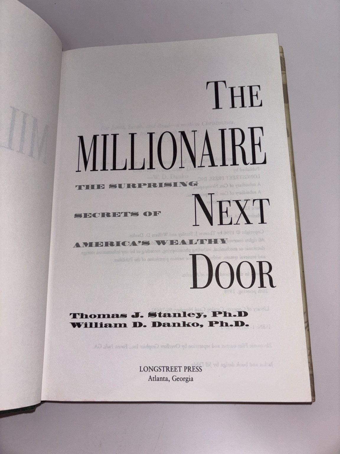 The Millionaire Next Door Stanley Danko 1998 28th Printing Wealth Secrets