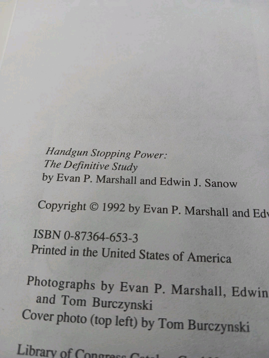 Handgun Stopping Power Marshall & Sanow Paladin Press 1992 HC