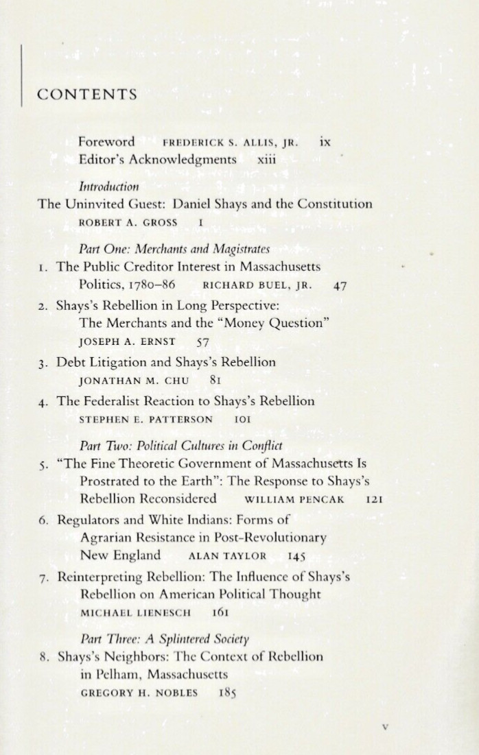 IN DEBT TO SHAYS edited by Robert A. Gross (1993 First, Soft) Shays’s Rebellion