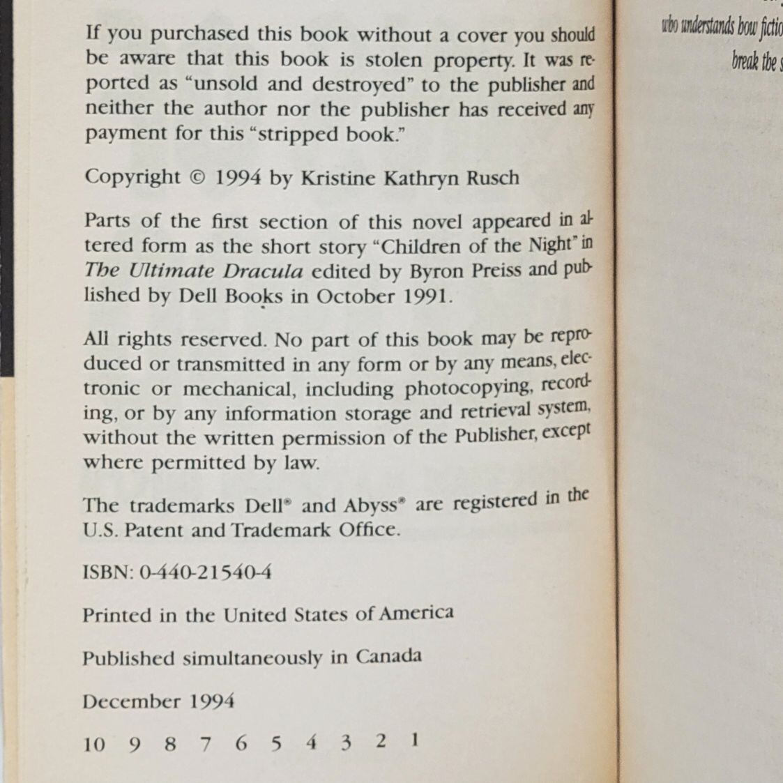 KRISTINE KATHRYN RUSCH DELL ABYSS 1ST – Sins of the Blood 1994