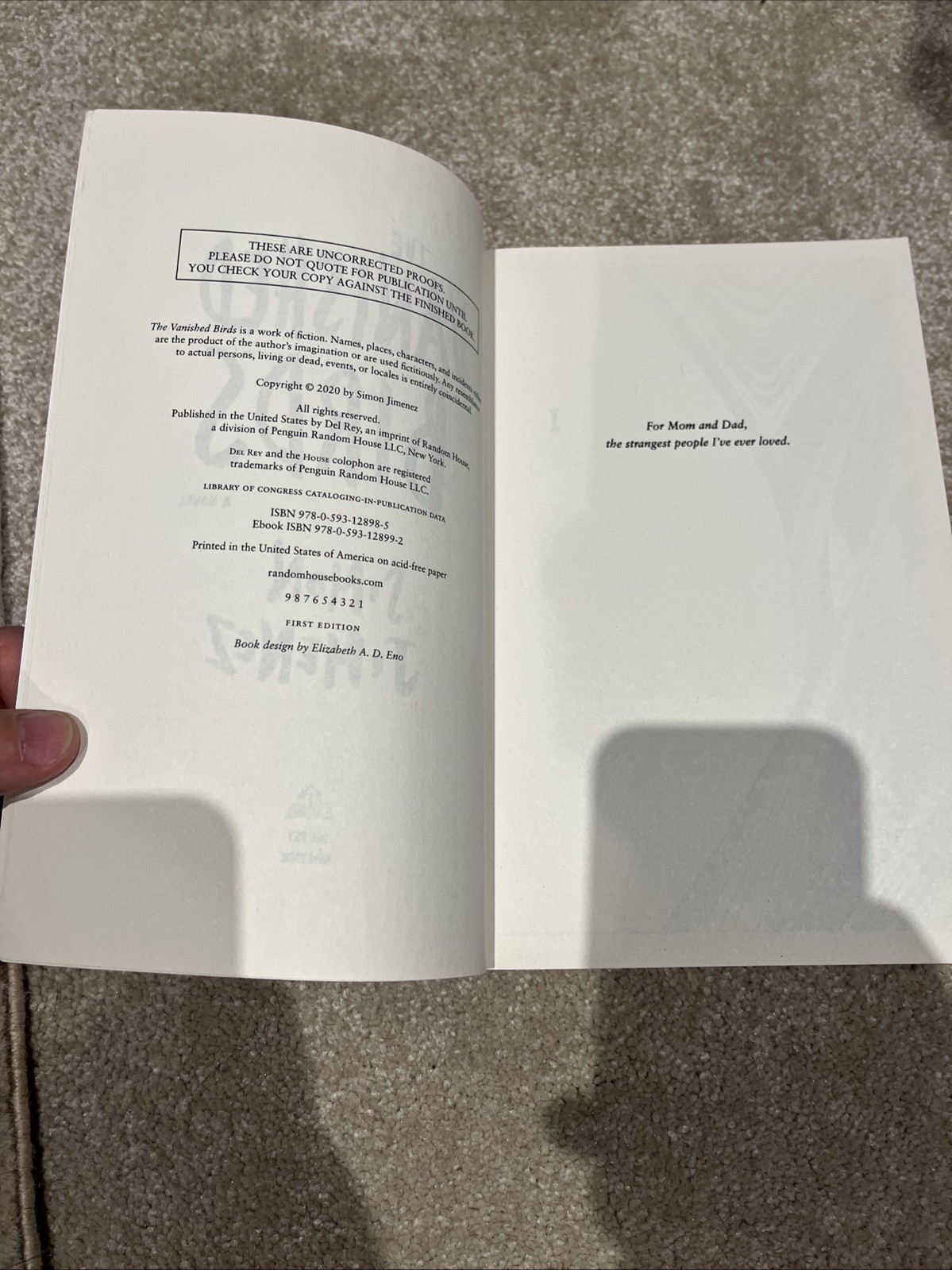 The Vanished Birds Simon Jimenez ARC Advance Readers Copy 2020