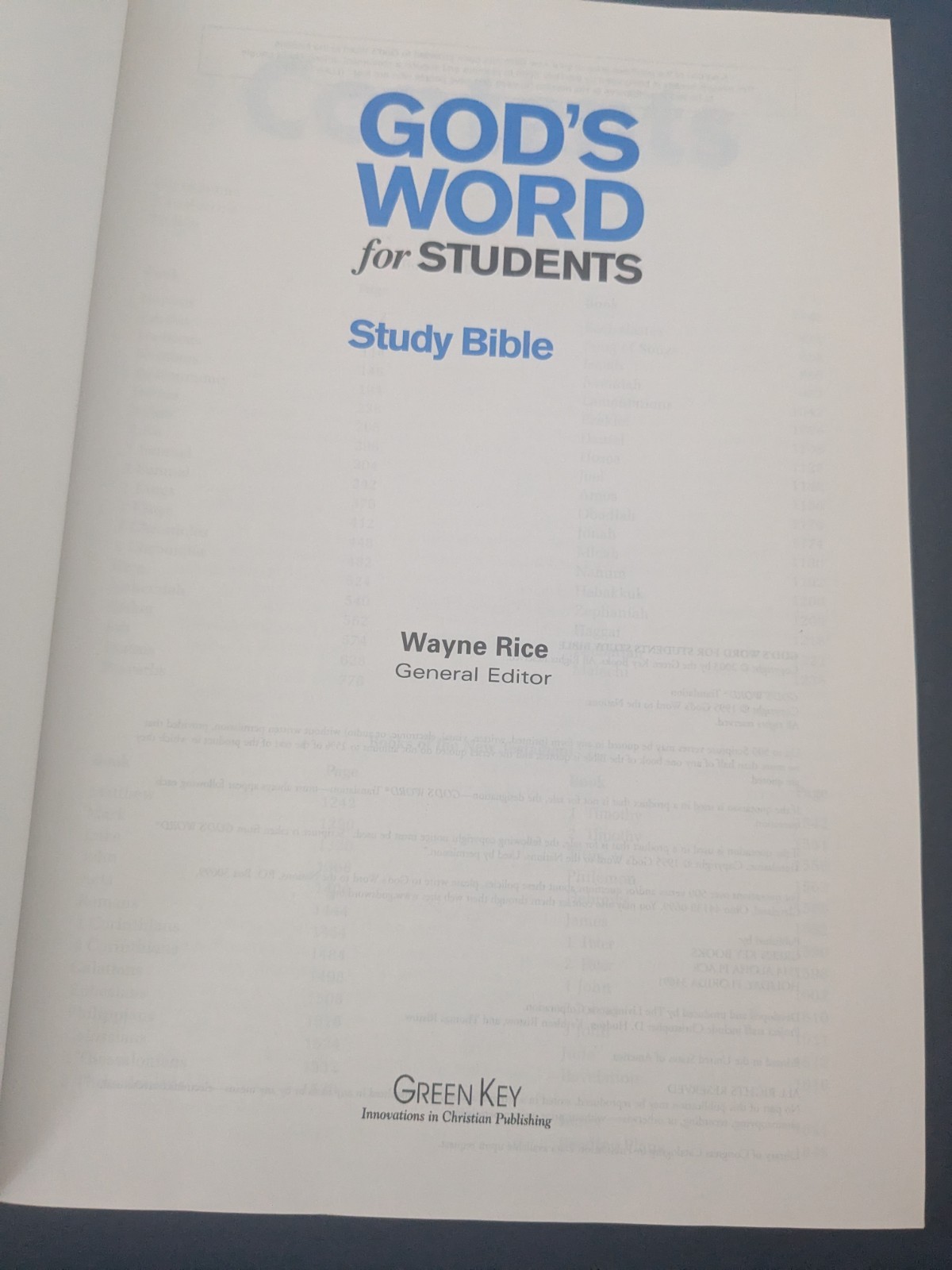 God’s Word For Students Study Bible 2003 Hardcover Wayne Rice Ed. Clean No Marks